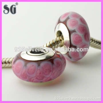 Fashion jewelry wholesale pink roses garden pattern murano glass beads for women